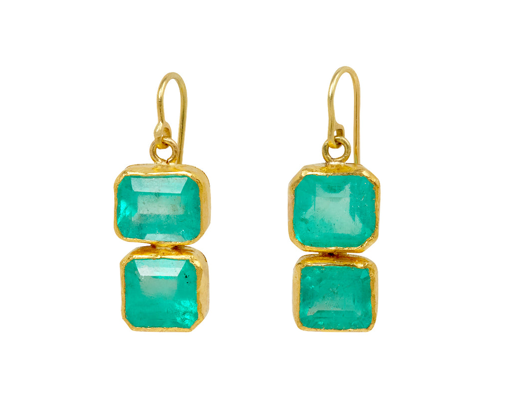 Fixed Double Drop Emerald Earrings