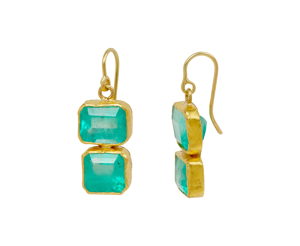 Fixed Double Drop Emerald Earrings