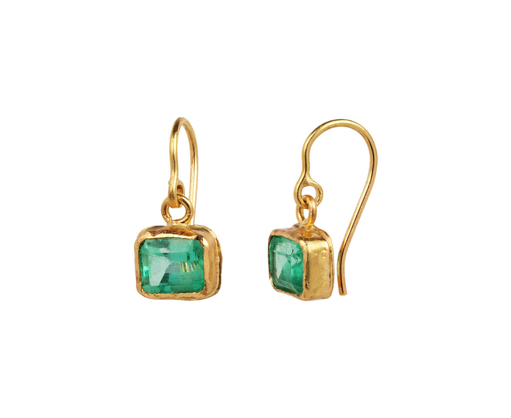 Judy Geib Lovely Bright Colombian Emerald Drop Earrings Side View