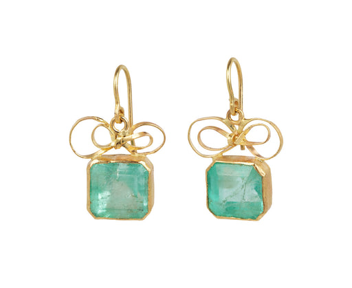 Judy Geib Square Colombian Emerald Bow Top Earrings