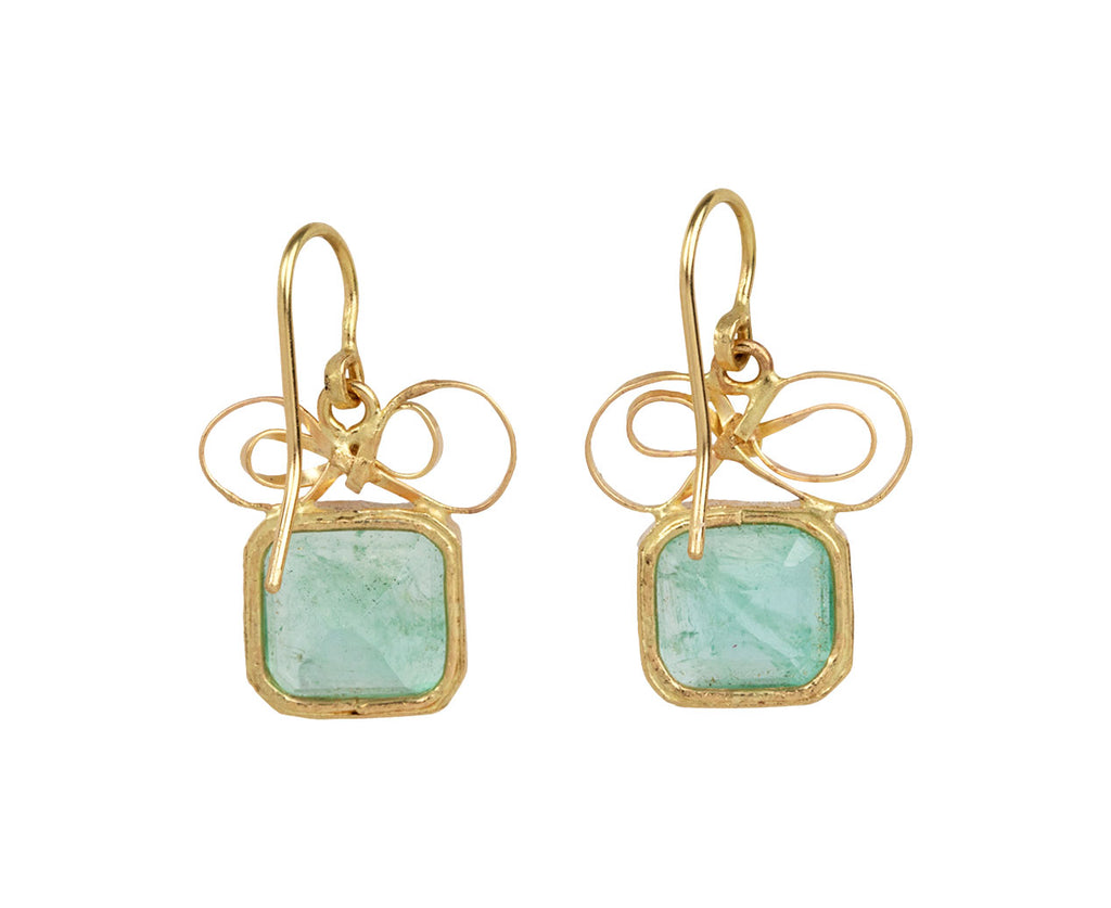 Judy Geib Square Colombian Emerald Bow Top Earrings Back