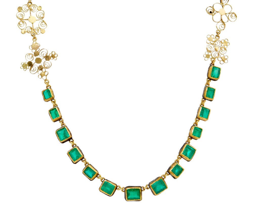 Lovely Colombian Emerald and Silly Gold Back Necklace