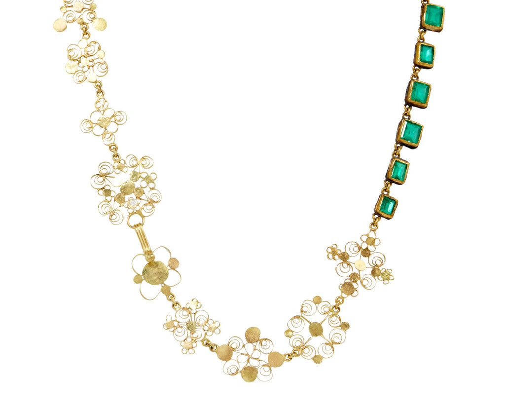 Lovely Colombian Emerald and Silly Gold Back Necklace