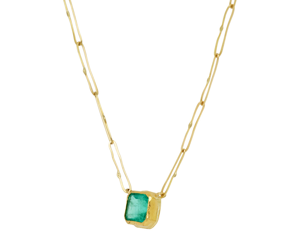 Bright Rectangular Colombian Emerald Echo Necklace