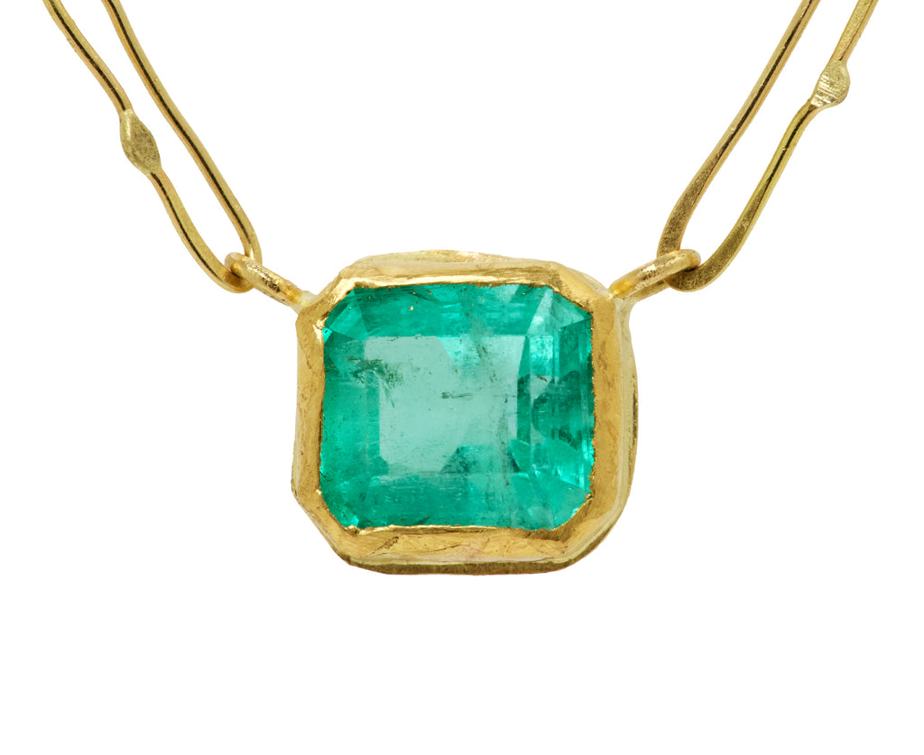 Bright Rectangular Colombian Emerald Echo Necklace