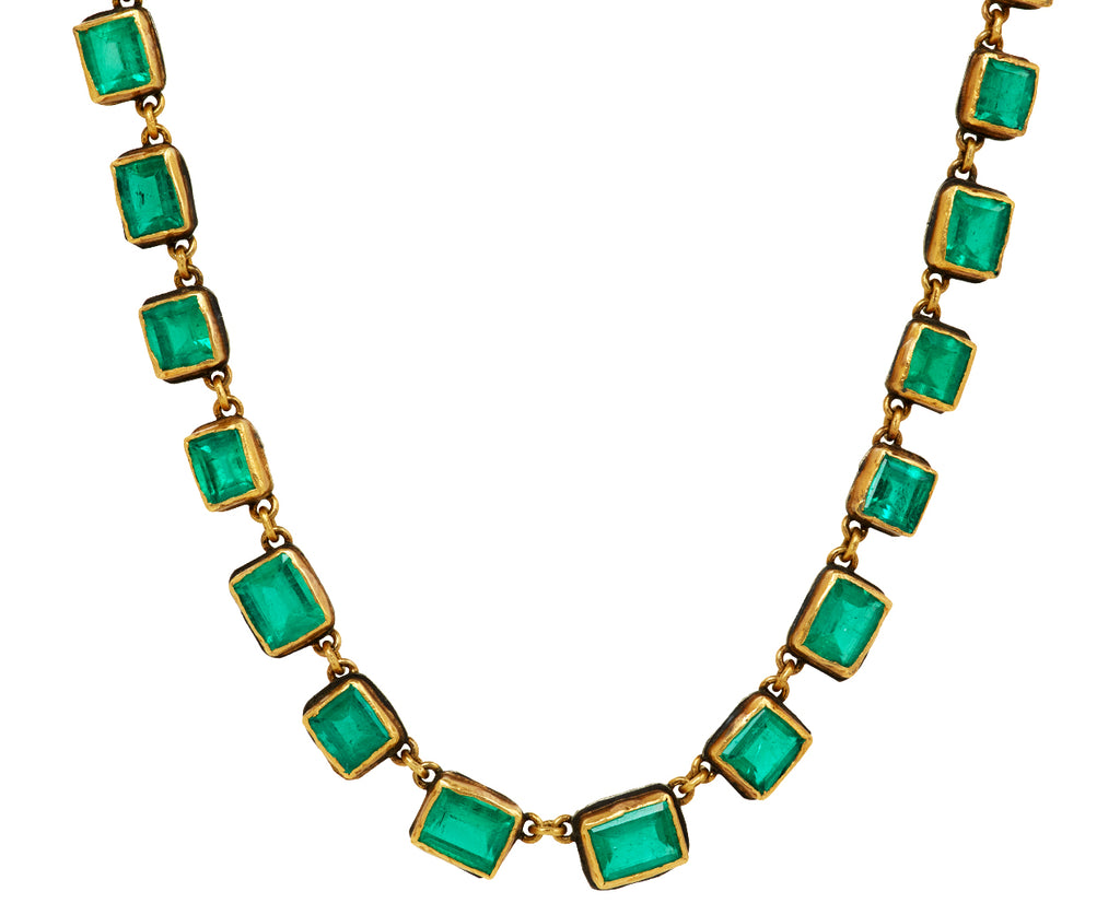 Full Colombian Emerald Necklace with Swooshy Pink Tourmaline Clasp - TWISTonline 