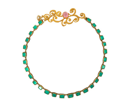 Full Colombian Emerald Necklace with Swooshy Pink Tourmaline Clasp - TWISTonline 