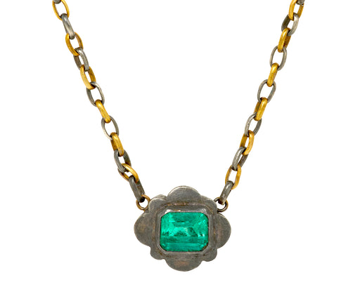 Silver and Lovely Colombian Emerald Pendant Necklace