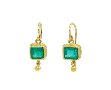 Squarish Colombian Emerald Ball Drop Earrings