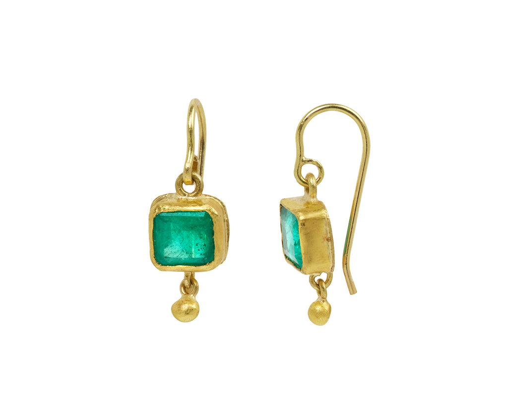 Squarish Colombian Emerald Ball Drop Earrings