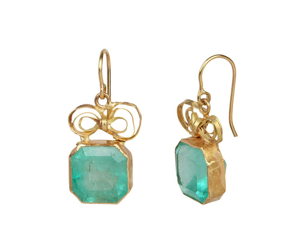 Square Colombian Emerald Bow Top Earrings