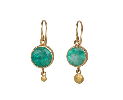 Round Colombian Emerald Gold Drop Earrings