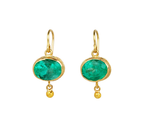 Bright Colombian Emerald Gold Ball Drop Earrings