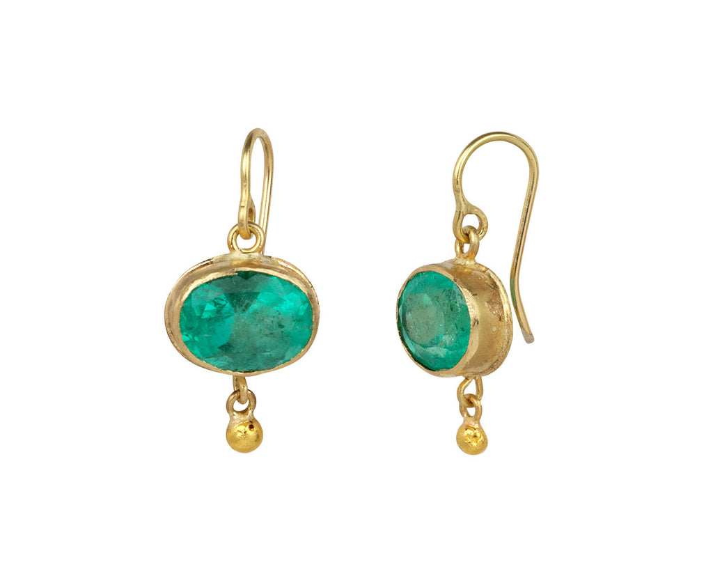 Bright Colombian Emerald Gold Ball Drop Earrings