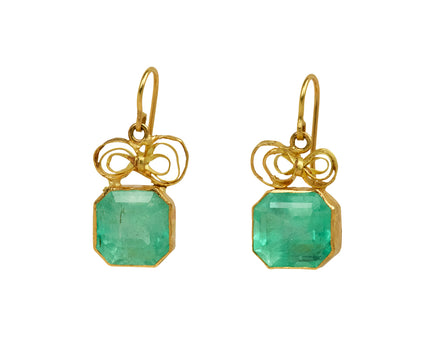 Judy Geib Lovely Bright Square Colombian Emerald Bow Top Earrings