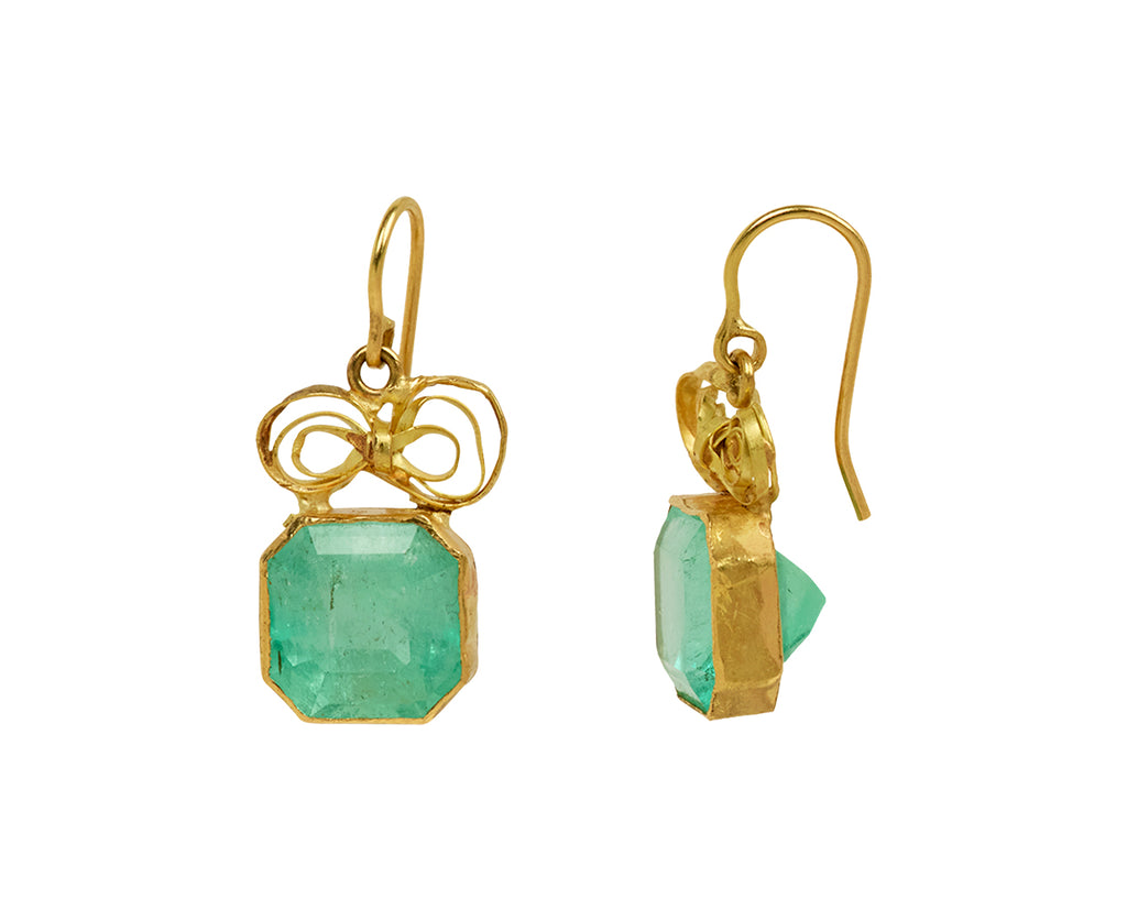 Judy Geib Lovely Bright Square Colombian Emerald Bow Top Earrings - side