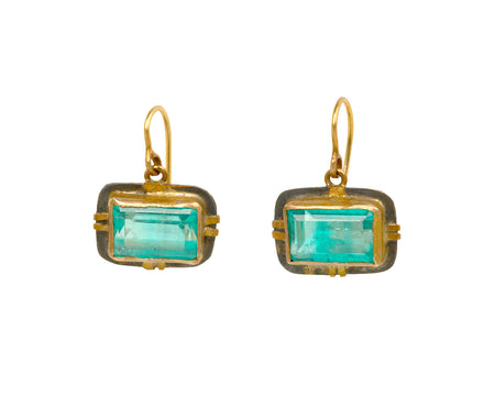 Bright Colombian Rectangular Emerald Earrings