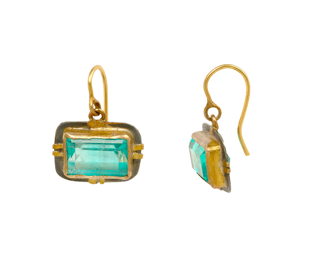 Bright Colombian Rectangular Emerald Earrings