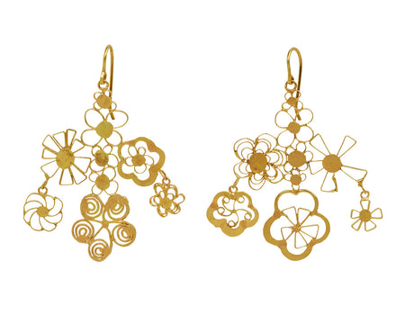 Gold Flowery Chandelier Earrings