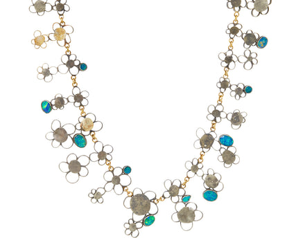 Double Silver Flowery Opal Necklace