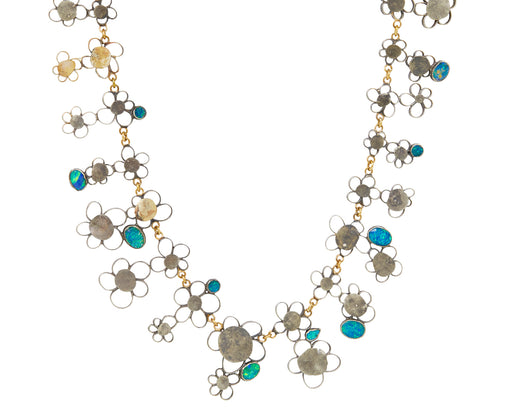 Double Silver Flowery Opal Necklace