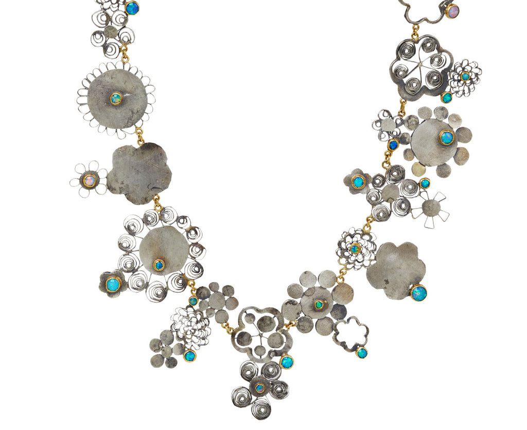Silver and Opal Flowery Necklace