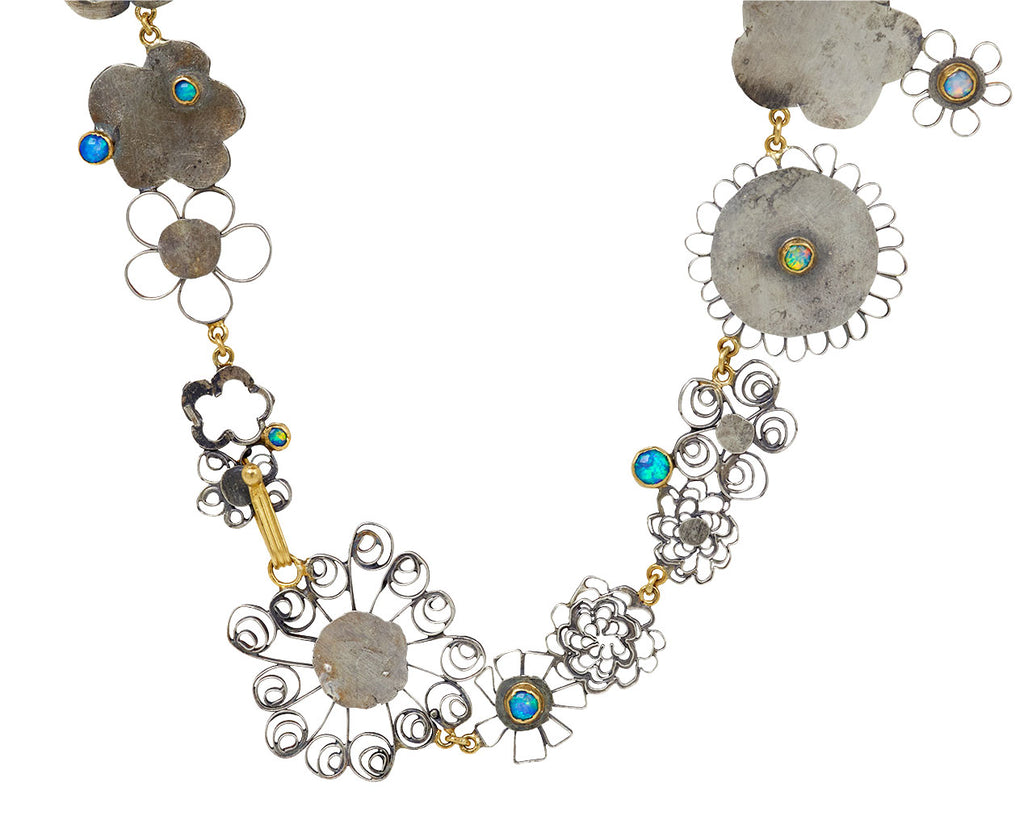 Silver and Opal Flowery Necklace