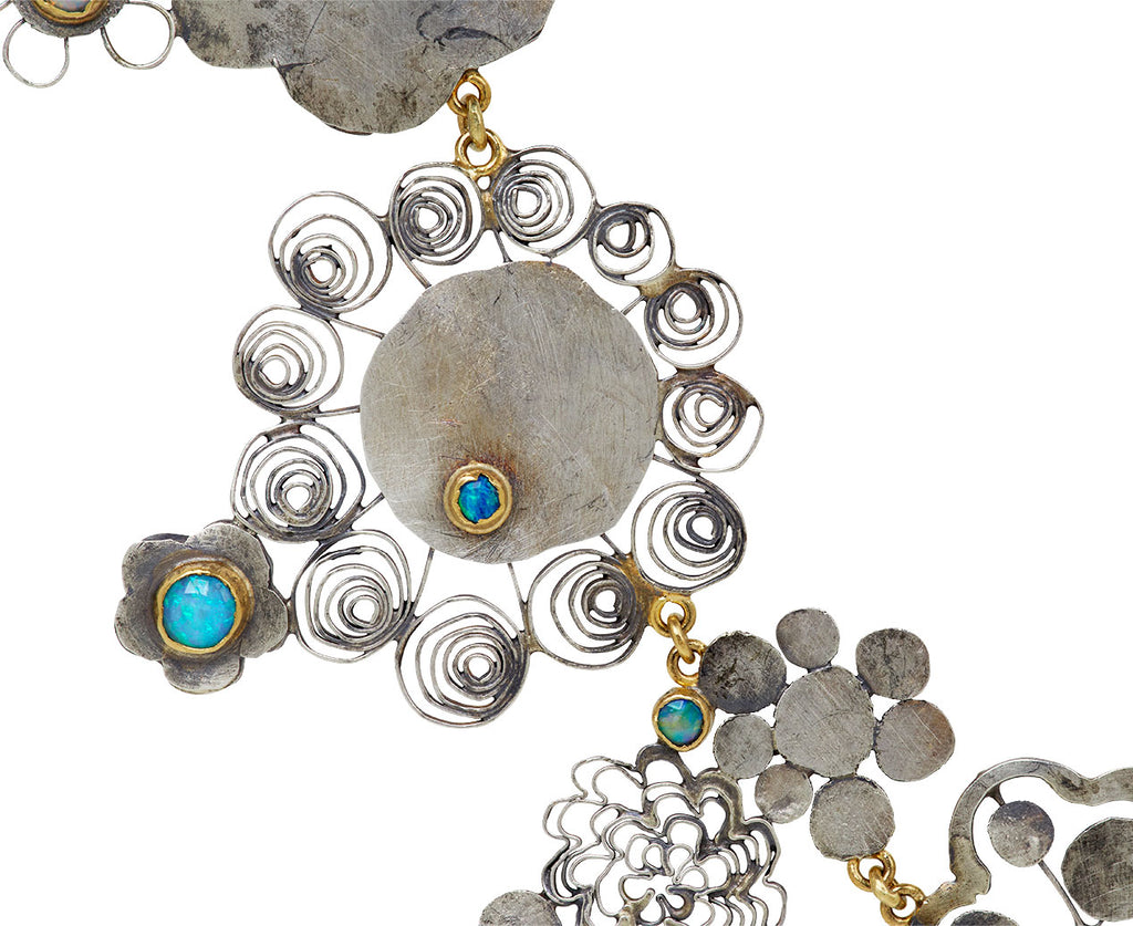 Silver and Opal Flowery Necklace