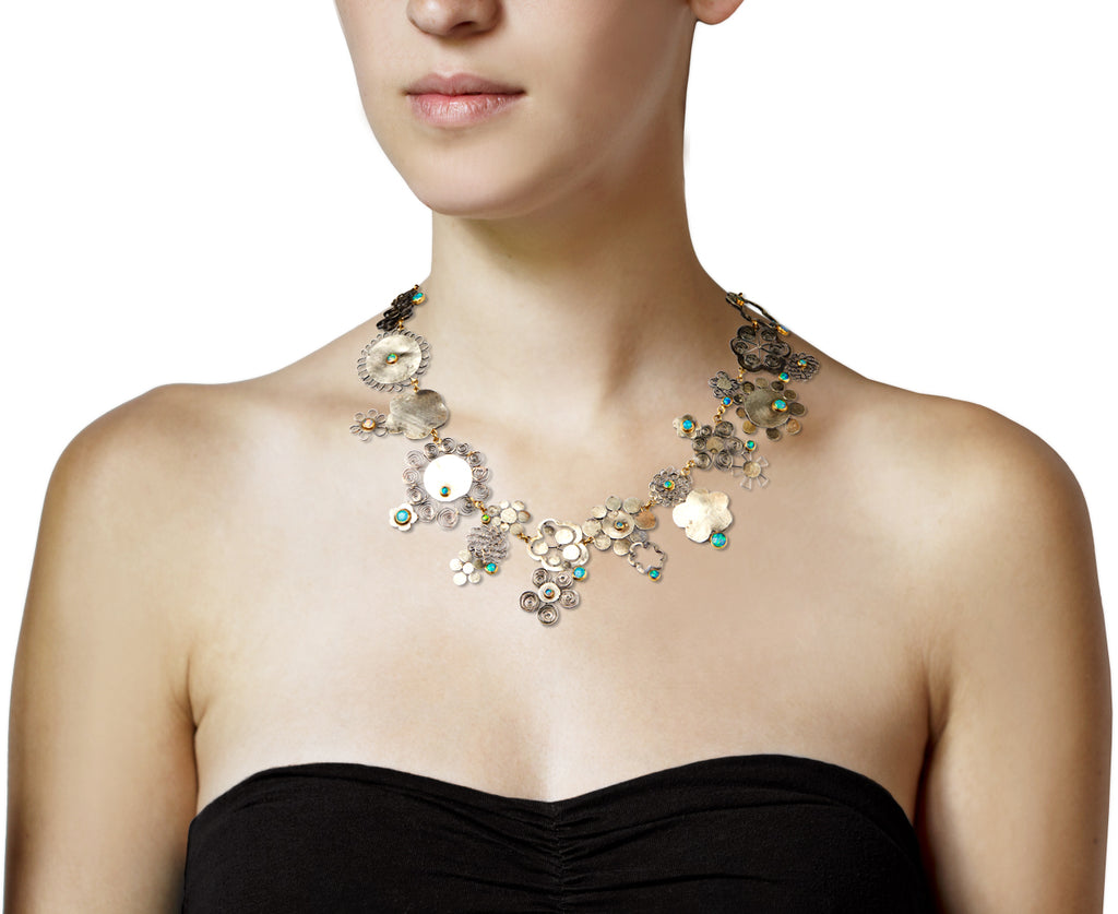 Silver and Opal Flowery Necklace