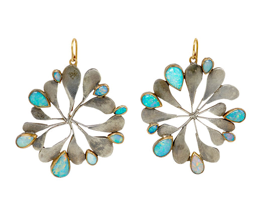 Silver and Opal Seaweed Earrings