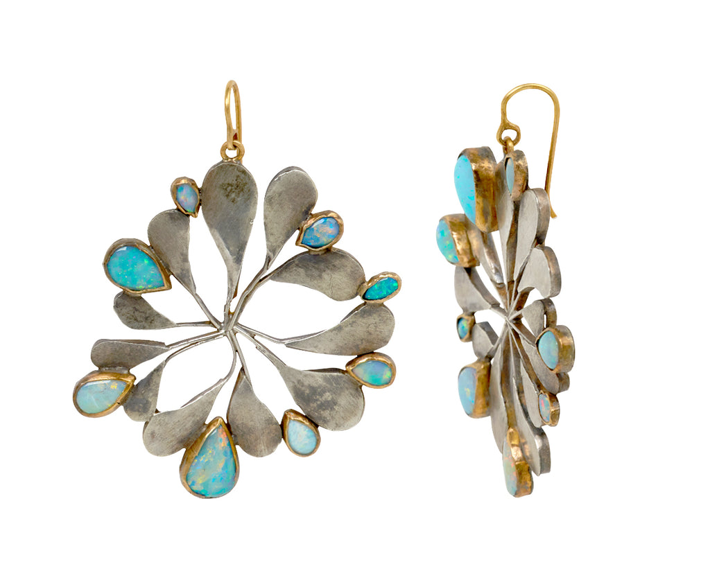 Silver and Opal Seaweed Earrings