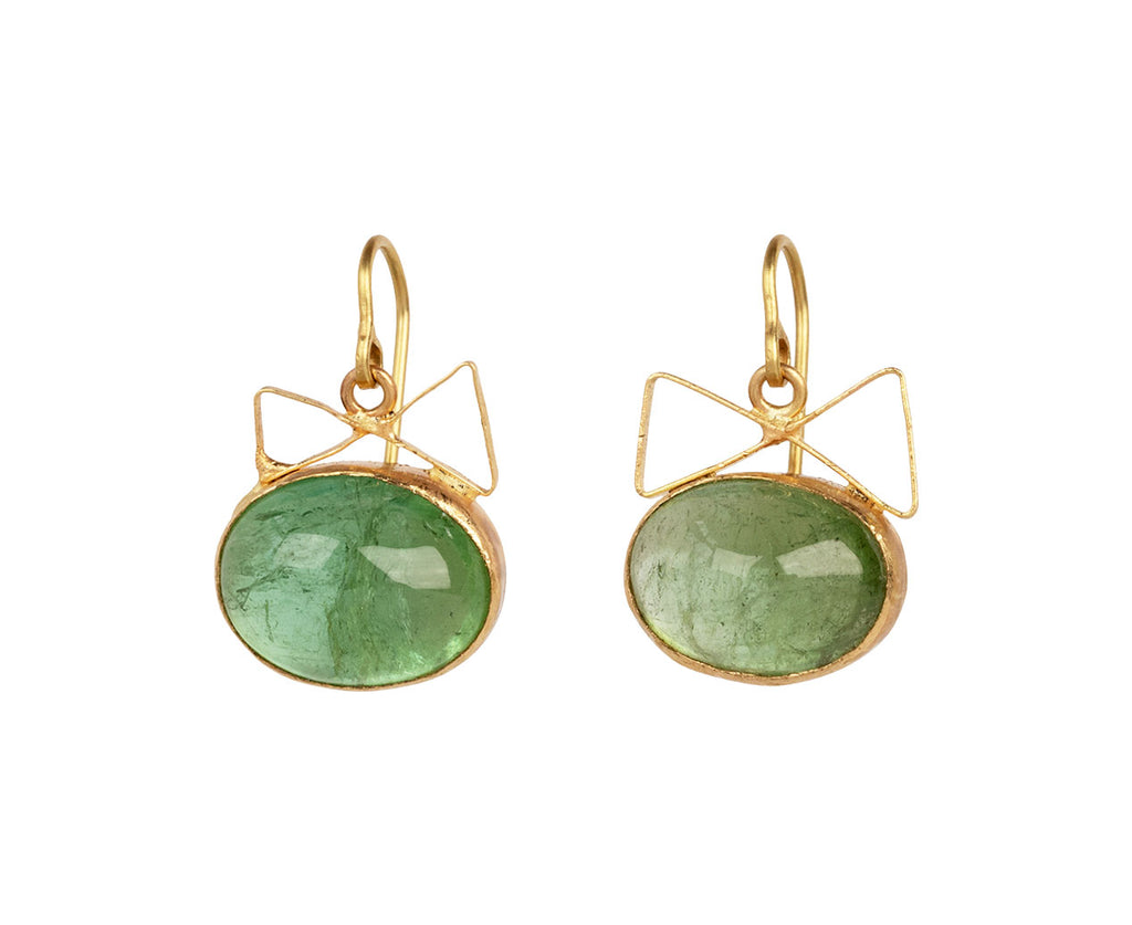 Judy Geib Lovely Green Tourmaline with Angular Bow Drop Earrings