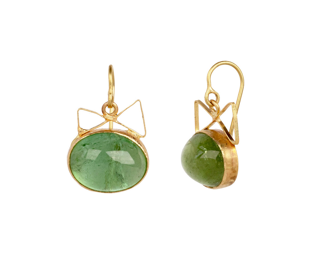 Judy Geib Lovely Green Tourmaline with Angular Bow Drop Earrings Side View