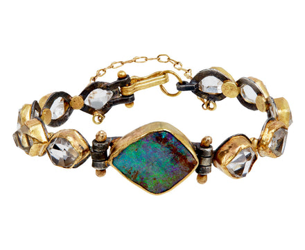 Trapezoid Opal and Herkimer Diamond Bracelet