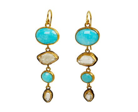 Herkimer Diamond and Persian Turquoise Drop Earrings