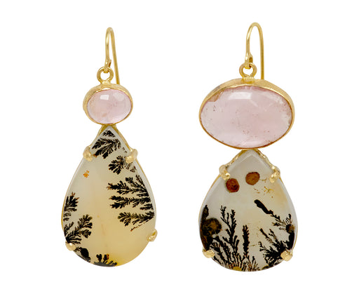 Dendritic Agate and Pink Tourmaline Earrings