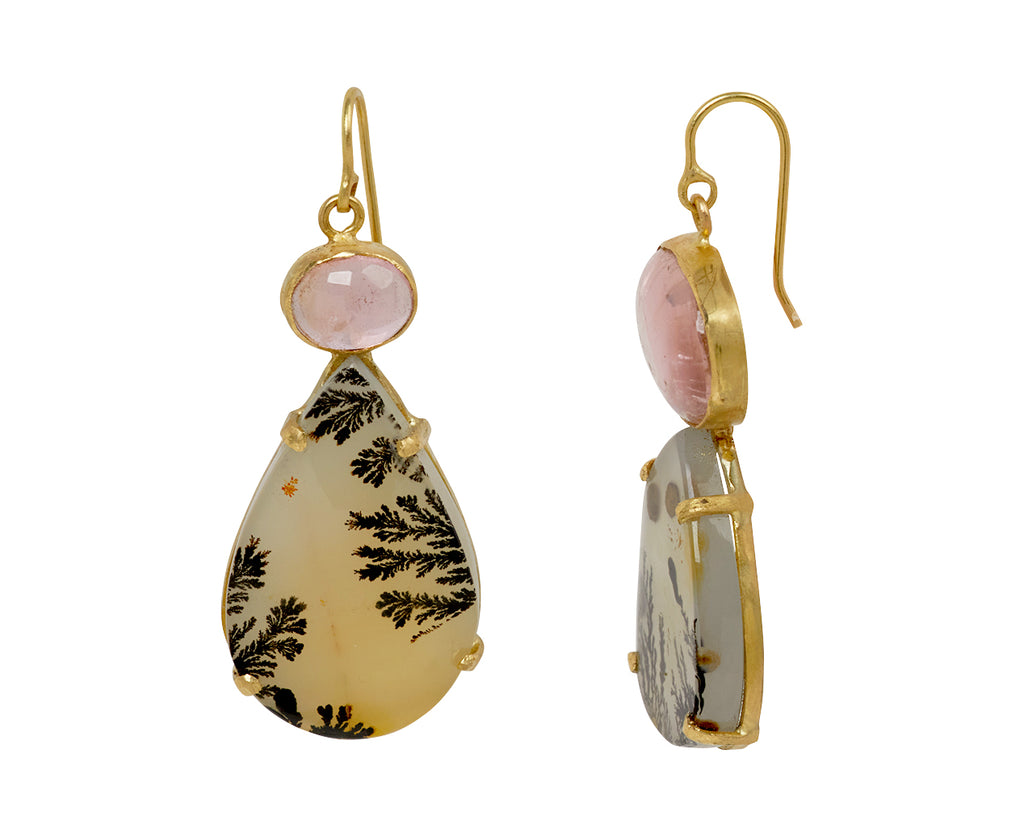 Dendritic Agate and Pink Tourmaline Earrings