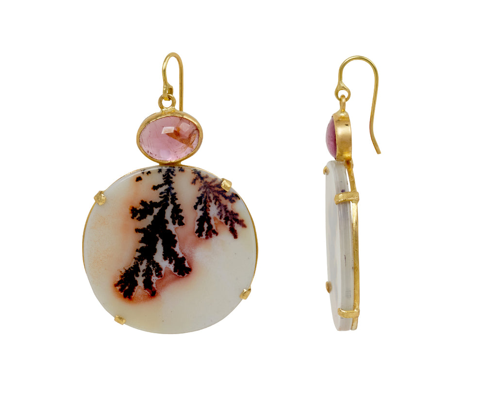 Pink Tourmaline and Red Halo Dendritic Agate Earrings