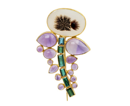 Dendritic Agate, Amethyst and Tourmaline Mineral Life Flower