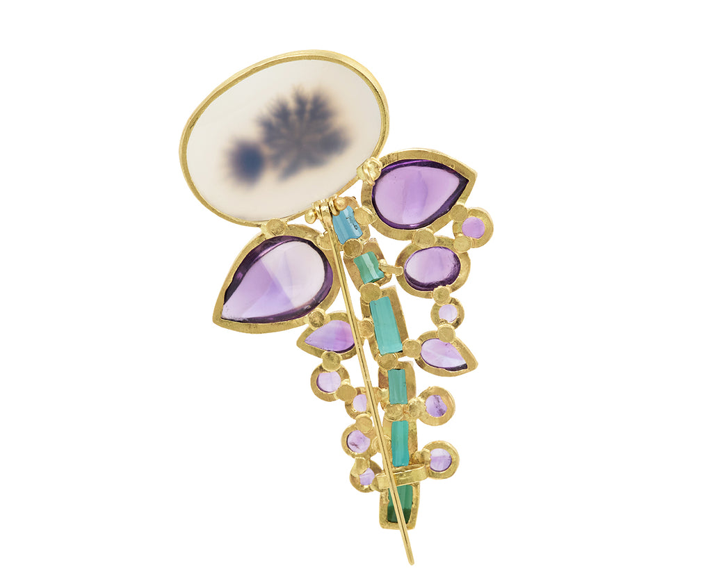 Dendritic Agate, Amethyst and Tourmaline Mineral Life Flower