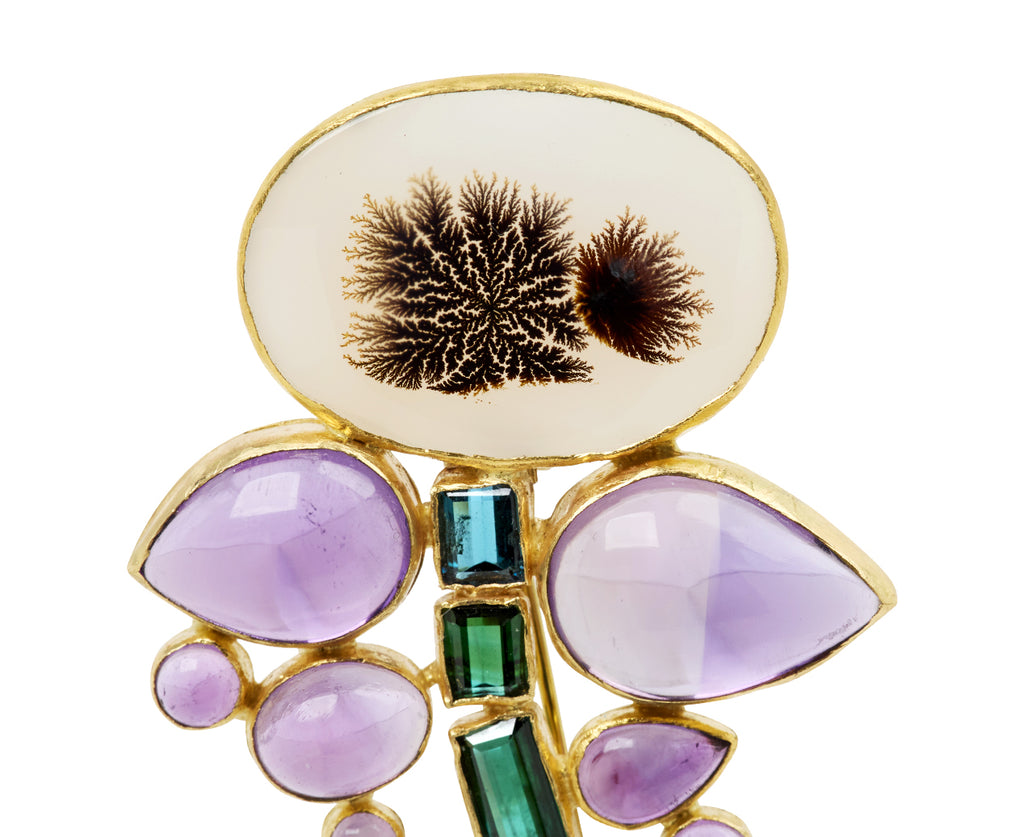 Dendritic Agate, Amethyst and Tourmaline Mineral Life Flower