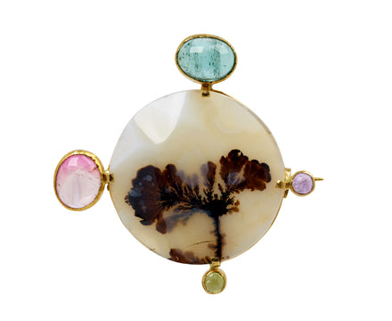 Multi Gem Mineral Life Agate Exuberant Fern Pin