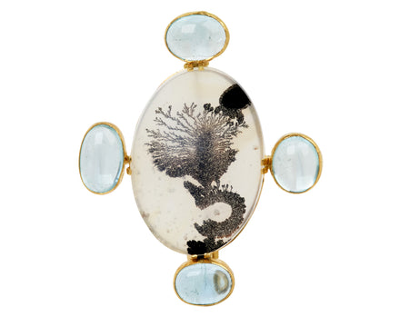 Large Dendritic Agate and Aquamarine Brooch