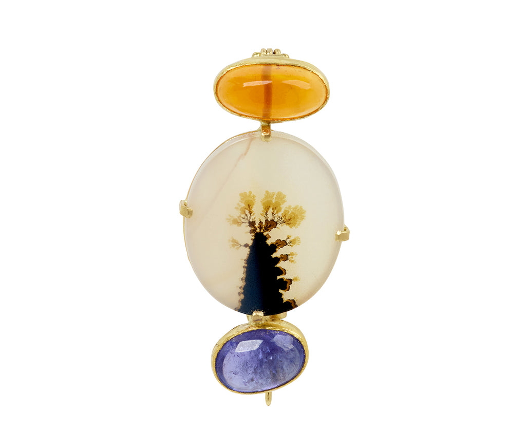 Fire Opal and Tanzanite Mineral Life Dendritic Agate Pin