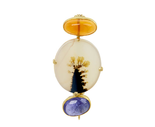 Fire Opal and Tanzanite Mineral Life Dendritic Agate Pin
