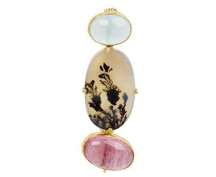 Aquamarine and Pink Tourmaline Dendritic Agate Mineral Life Pin