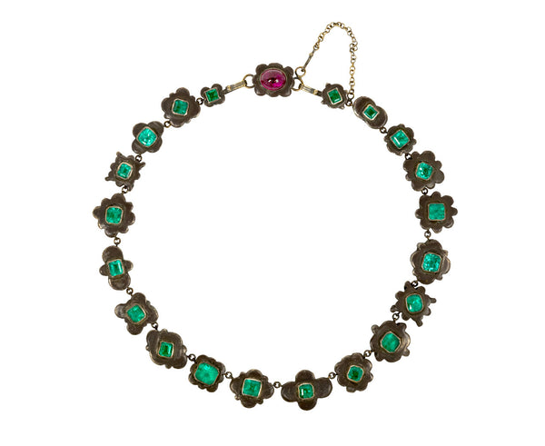 Judy Geib Emerald and Silver Medieval Folkloric Necklace