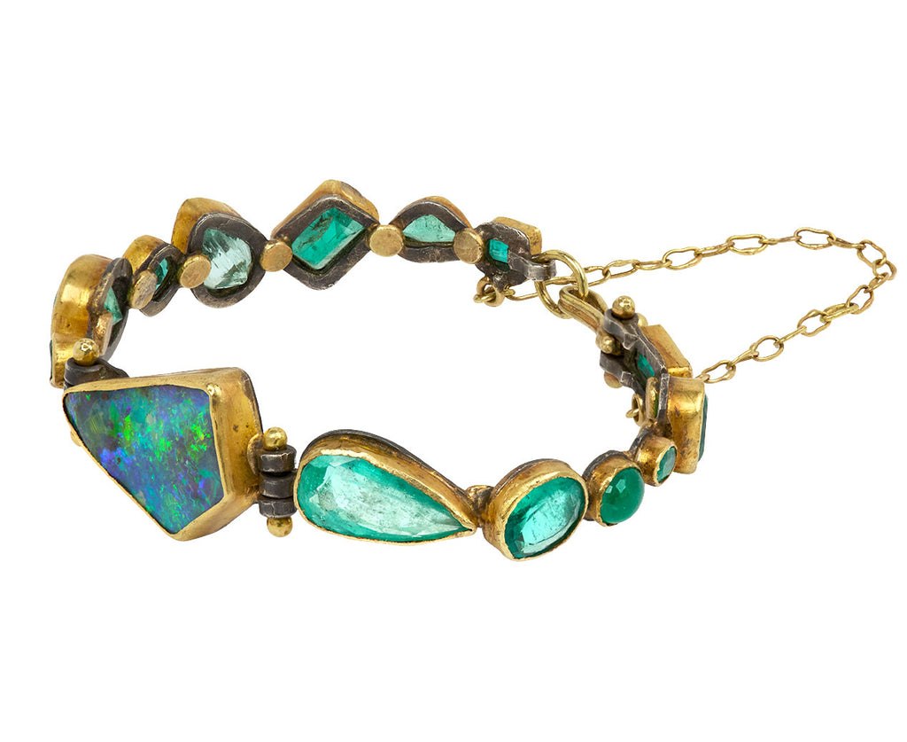 Trapezoid Boulder Opal and Emerald Bracelet