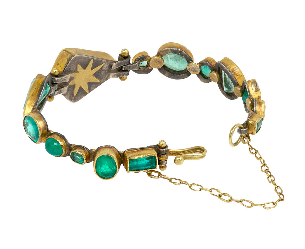 Trapezoid Boulder Opal and Emerald Bracelet
