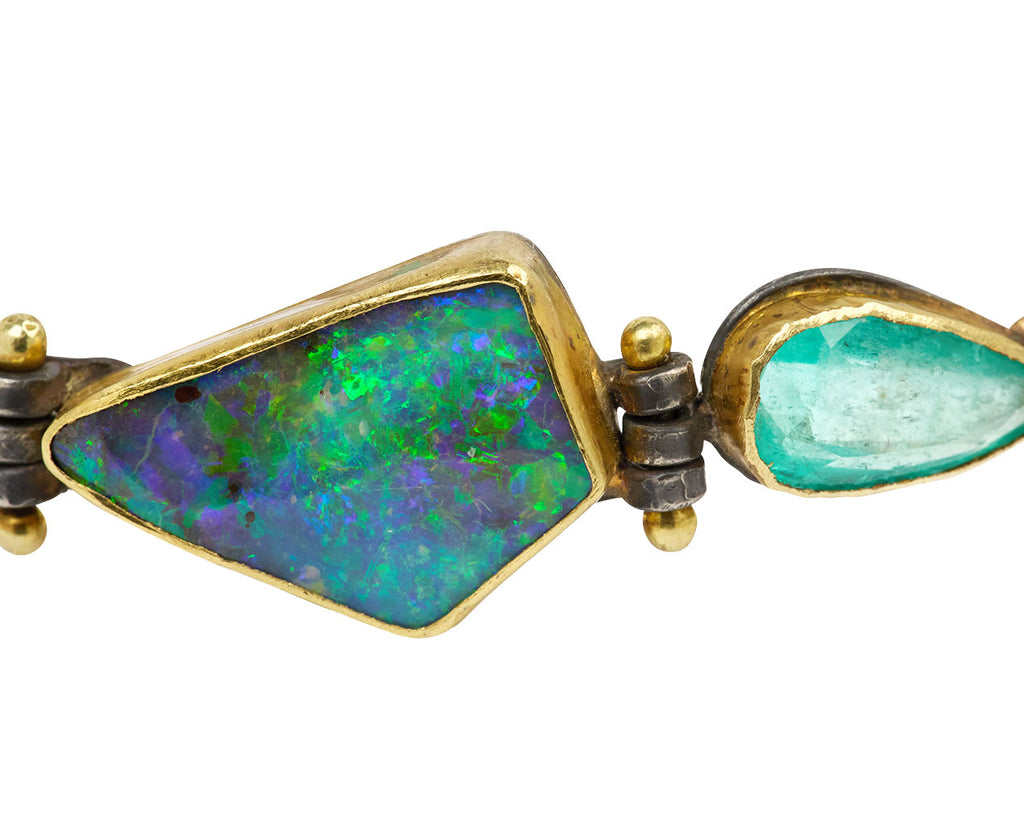 Trapezoid Boulder Opal and Emerald Bracelet